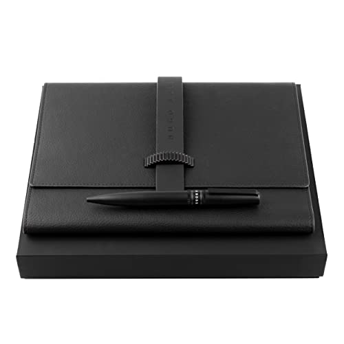 Hugo Boss Set Illusion Gear Black Kugelschreiber & A5 Schreibmappe in der Farbe Schwarz, HPBM212A von HUGO BOSS