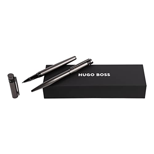 Hugo Boss Stifte-Set Loop Diamond Gun Kugelschreiber & Tintenroller aus Messing hergestellt, Farbe: Dunkelgrün, Abmessungen: 200 x 62 x 34 mm, HPBR367D von HUGO BOSS