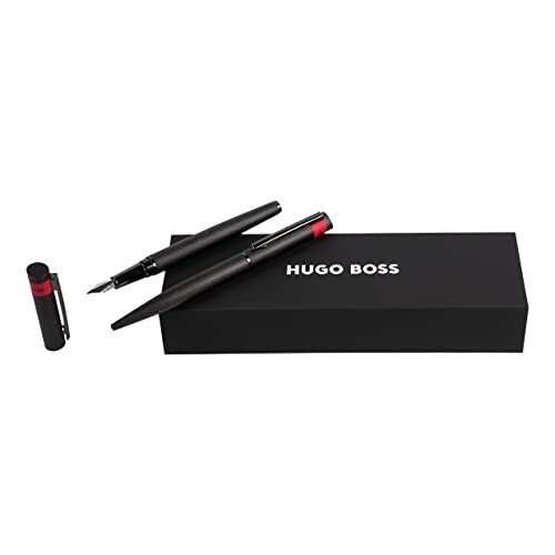 Hugo Boss Stifte-Set Loop Diamond Gun Kugelschreiber & Tintenroller aus Messing hergestellt, Farbe: Schwarz, Abmessungen: 200 x 62 x 34 mm, HPBP367A 1 Stück (2er Pack) von HUGO BOSS