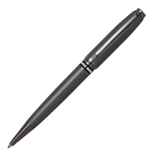 Hugo Boss Stream Kugelschreiber aus Messing in der Farbe Gun, Länge: 14,5cm, Minenfarbe: Blau, HSW3784D von Hugo Boss