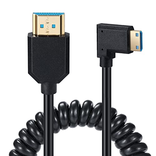 8K Mini HDMI auf HDMI 2.1 Spiralkabel, Federgold, HDMI auf Mini HDMI-Kabel, 8K @ 60Hz 48Gbps, unterstützt dynamische HDR für Kameras, Camcorder (rechts) von HUHANGGod