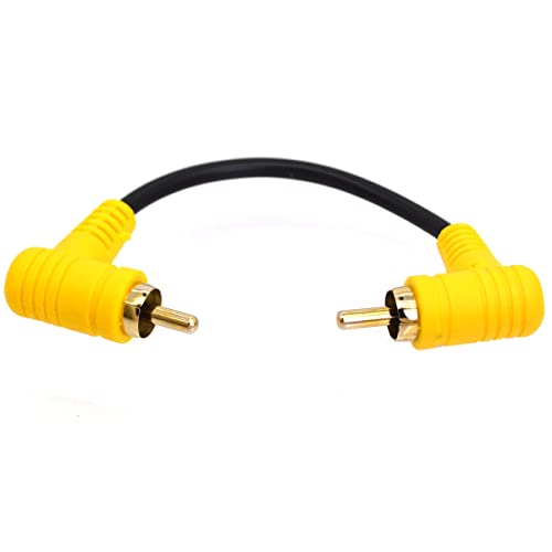 HUHANGGod Rechtwinkliges Cinch-Kabel, 90 Grad Cinch-Stecker auf Stecker, kurzes Cinch-Strereo-Audiokabel, vergoldete Anschlüsse für Heimkino, Subwoofer, HDTV 15 cm (Male to Male 90 Degree) von HUHANGGod