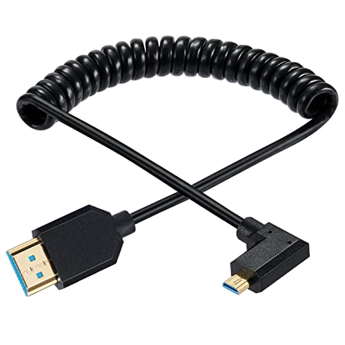 Gold Micro HDMI auf HDMI 2.1 Spiralkabel, 8K @ 60Hz 4K @ 120Hz 48Gbps Ultra Thin Hdmi Male to Micro Hdmi Male Spring Cable, Support Dynamic HDR, for Digital Camera, Video HD Call, Game 4FT/1.2M (Left) von HUHANGGod