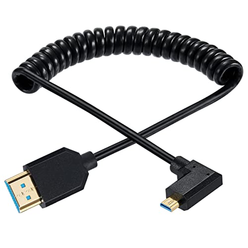 Gold Micro HDMI auf HDMI 2.1 Spiralkabel, 8K @ 60Hz 4K @ 120Hz 48Gbps Ultra Thin Hdmi Male to Micro Hdmi Male Spring Cable, Support Dynamic HDR, for Digital Camera, Video HD Call, Game 1.2M (Left) von HUHANGGod