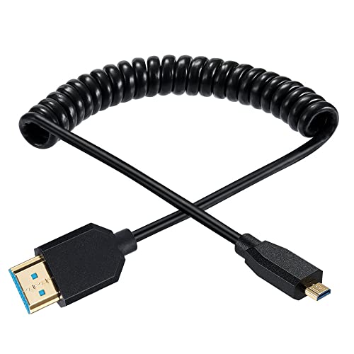 Gold Micro HDMI auf HDMI 2.1 Spiralkabel, 8K @ 60Hz 4K @ 120Hz 48Gbps Ultra Thin Hdmi Male to Micro Hdmi Male Spring Cable, Support Dynamic HDR, for Digital Camera, Video HD Call, Game 1.2M (Straight) von HUHANGGod