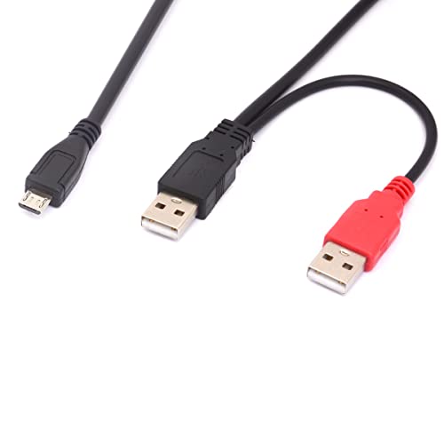 HUHANGGod Mini B USB 2.0 Typ A Stecker auf Dual USB 2.0 A Stecker Y-Splitterkabel für zusätzliche Stromversorgung für externe HDD-Festplatten, DVD, CD, Blu-ray (80 cm) (USB auf Mini) (USB to Micro) von HUHANGGod