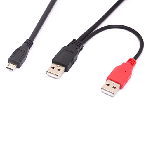 HUHANGGod Micro B Stecker auf Dual USB 2.0 A Stecker Strom und Daten Y Splitter Kabel, Dual USB A auf Micro B Adapterkabel für externe Festplatte (80 cm) (USB auf Micro) von HUHANGGod
