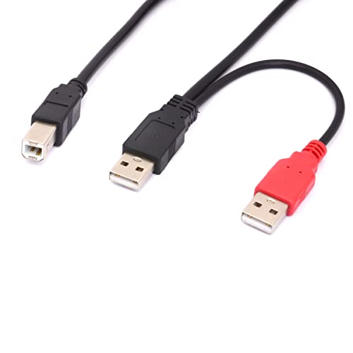 HUHANGGod Mini B USB 2.0 Typ A Stecker auf Dual USB 2.0 A Stecker Y-Splitterkabel für zusätzliche Stromversorgung für externe HDD-Festplatten, DVD, CD, Blu-ray (80 cm) (USB auf Mini) (USB to Printer) von HUHANGGod
