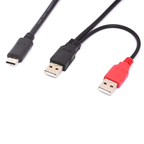HUHANGGod Mini B USB 2.0 Typ A Stecker auf Dual USB 2.0 A Stecker Y-Splitterkabel für zusätzliche Stromversorgung für externe HDD-Festplatten, DVD, CD, Blu-ray (80 cm) (USB auf Mini) (USB to TypeC) von HUHANGGod