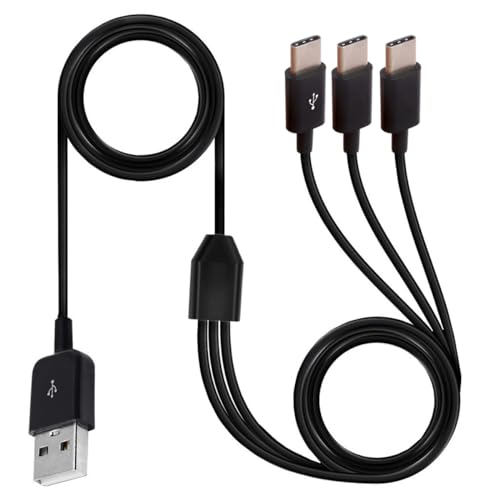 HUHANGGod Multi 3-in-1 USB-C-Splitter-Y-Kabel, USB 2.0-A-Stecker auf 3-Typ-C-Stecker, 1 zu 3 Synchronisations- und Ladekabel-Adapter, kompatibel mit Handy/Android, 1,5 m (3 Typ C) von HUHANGGod