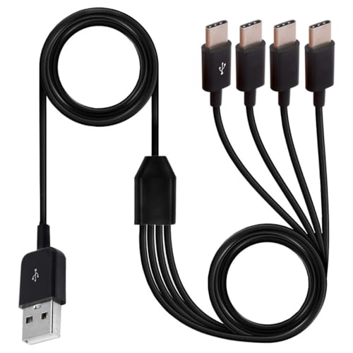 HUHANGGod Multi 4-in-1 USB-C-Splitter-Y-Kabel, USB 2.0 A-Stecker auf 4 Typ-C-Stecker, 1 zu 4 Sync-Ladekabel-Adapter, kompatibel mit Handy/Android, 1,5 m (4 Typ C) von HUHANGGod