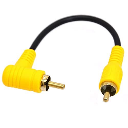 HUHANGGod Rechtwinkliges Cinch-Kabel, 90 Grad Cinch-Stecker auf Stecker, kurzes Cinch-Strereo-Audiokabel, vergoldete Anschlüsse für Heimkino, Subwoofer, HDTV 15 cm (Male 90 Degree to Male) von HUHANGGod