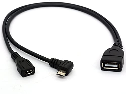 HUHANGGod Winkel Micro USB Y Splitter Kabel OTG Power Enhancer Kabel USB 2.0 A Buchse auf 90 Grad Micro USB Stecker und Straight Micro Female On-The-Go-Adapter (Micro Male 90Deg) von HUHANGGod