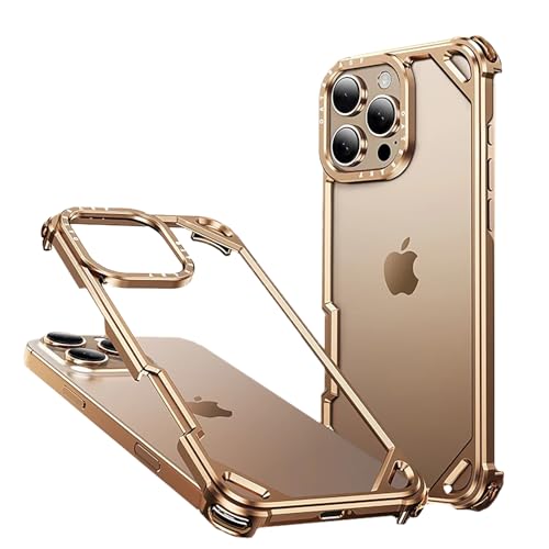 HUHUCASE Airbag Anti-Fall Metall Handyhülle für iPhone 15/16 Promax Simple Shield Bare Shell Schutzhülle (Desert Gold, iPhone 16pro) von HUHUCASE