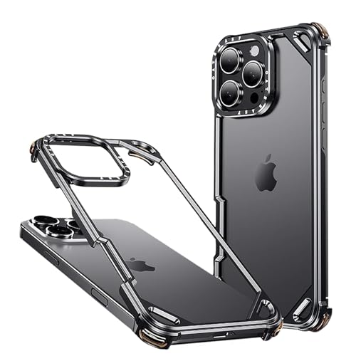 HUHUCASE Airbag Anti-Fall Metall Handyhülle für iPhone 15/16 Promax Simple Shield Bare Shell Schutzhülle (Schwarz, iPhone 16promax) von HUHUCASE