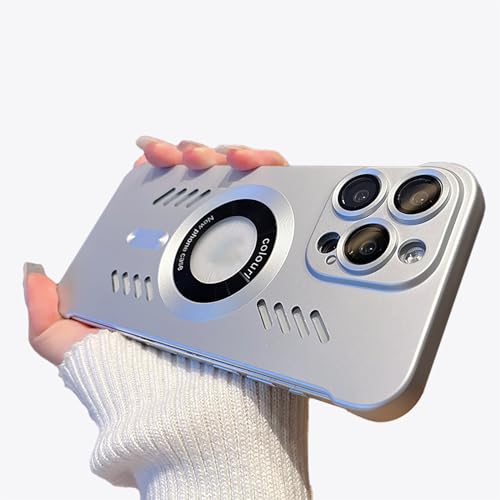 HUHUCASE Frameless Spray-Painted Hollow Heat Dissipation Handyhülle iPhone Magnetische Brille Fehlendes Etikett Schutzhülle (Silber, iPhone15) von HUHUCASE