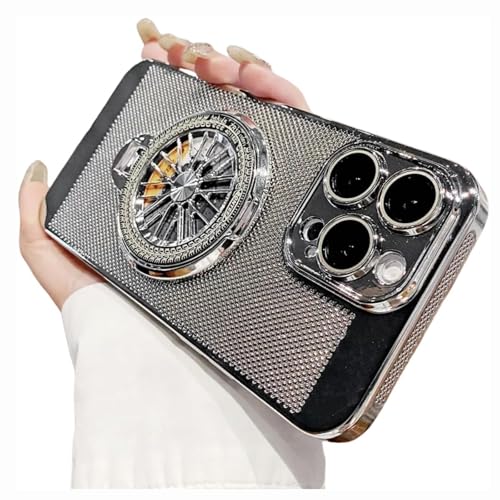 HUHUCASE Magnetische Halterung, Handyhülle, geeignet für iPhone 11/12/13/14/15/16 Promax Wärmeableitung, Galvanik, rotierendes Gyroskop, Handyhülle (Silber, iPhone 16Plus) von HUHUCASE