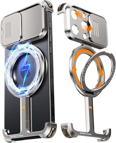 HUHUCASE Magnetische Halterung, Handyhülle, geeignet für iPhone 15/16promax, Schiebeabdeckung, Schutzlinse, 360 Grad drehbare Halterung, rahmenlose Schutzhülle (Originalfarbe, iPhone 16Pro) von HUHUCASE