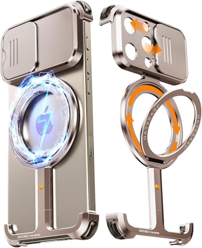 HUHUCASE Magnetische Halterung, Handyhülle, geeignet für iPhone15/16promax, Schiebeabdeckung, Schutzlinse, 360 Grad drehbare Halterung, rahmenlose Schutzhülle (Desert Gold, iPhone 16 Promax) von HUHUCASE