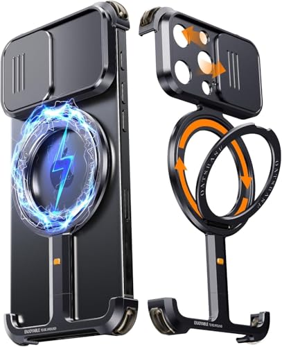HUHUCASE Magnetische Halterung, Handyhülle, geeignet für iPhone15/16promax, Schiebeabdeckung, Schutzlinse, 360 Grad drehbare Halterung, rahmenlose Schutzhülle (Schwarz, iPhone 16 Promax) von HUHUCASE