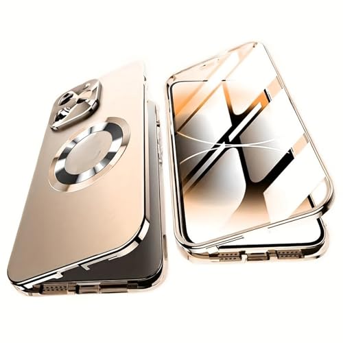 HUHUCASE Metall-Anti-Spionage-Magnet-Handyhülle für iPhone 12/13/14/15/16 Promax Doppelseitige Glas-Vollabdeckung Hartschale (Wüstengold, iPhone 16 Pro Max) von HUHUCASE