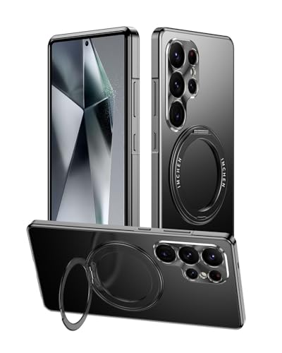 HUHUCASE Schutzhülle für Samsung S24/S25Ultra aus Metall, mit 360° drehbarem Ring, magnetische Halterung, multifunktional, Anti-Fall-Schutzhülle (Schwarz, S25Ultra) von HUHUCASE