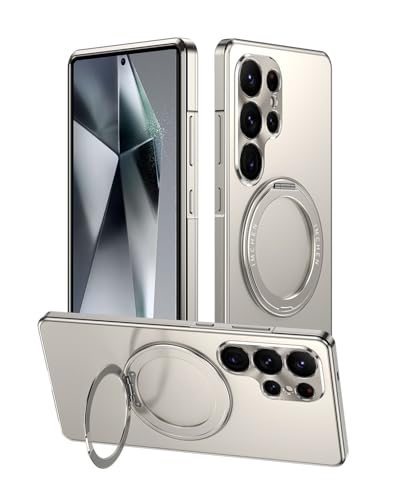 HUHUCASE Schutzhülle für Samsung S24/S25Ultra aus Metall, mit 360° drehbarem Ring, magnetische Halterung, multifunktionale Anti-Fall-Schutzhülle (Silber, S24 Ultra) von HUHUCASE