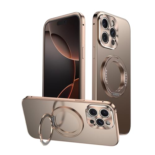 HUHUCASE Schutzhülle für iPhone 14/15/16Promax, 360° drehbar, Metall, magnetische Halterung, Anti-Fall-Schutzhülle (Desert Gold, iPhone 16 Promax) von HUHUCASE