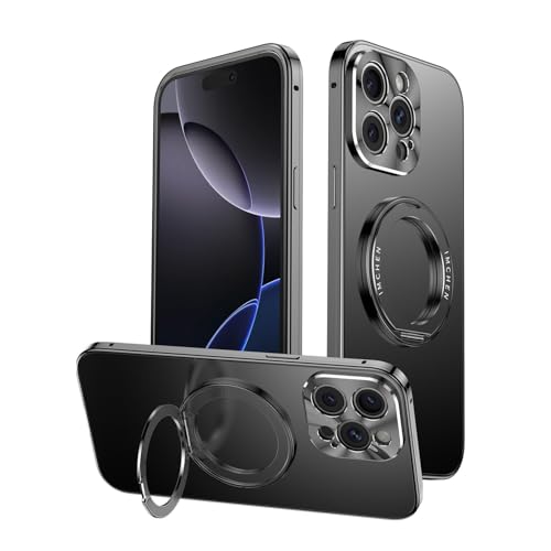 HUHUCASE Schutzhülle für iPhone 14/15/16Promax, 360° drehbar, Metall, magnetische Halterung, Anti-Fall-Schutzhülle (Schwarz, iPhone 16 Promax) von HUHUCASE