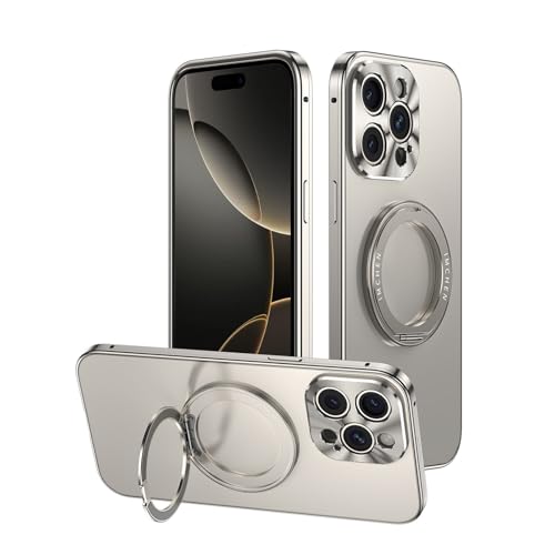 HUHUCASE Schutzhülle für iPhone 14/15/16Promax, 360° drehbar, Metall, magnetische Halterung, Anti-Fall-Schutzhülle (Silber, iPhone 15 Pro) von HUHUCASE