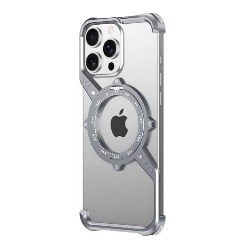 HUHUCASE Schutzhülle für iPhone 16/15/14/13 Pro Max16E/16Plus, Metall-Handyhülle, S-förmige Aluminiumlegierung, Wärmeableitung, magnetische Halterung, Anti-Fall-Schutzhülle (grau, iPhone 16Pro) von HUHUCASE