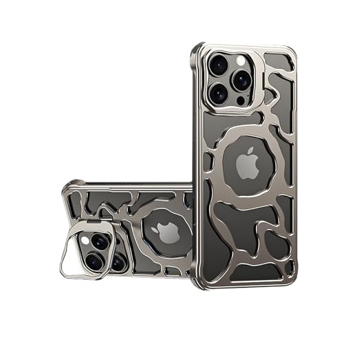 HUHUCASE Schutzhülle für iPhone 16/15/14/13Promax Metallhalterung, magnetischer Saugnapf, hohle Wärmeableitung, Schutzhülle (Desert Gold, iPhone 16 Pro) von HUHUCASE