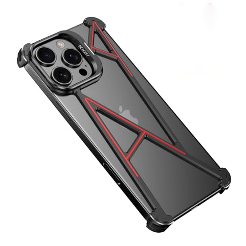 HUHUCASE Schutzhülle für iPhone 16/15/14proMax aus Metall, unsichtbare Linsenhalterung, hohl, rahmenlos, Schutzhülle (Schwarz, iPhone 14pro) von HUHUCASE