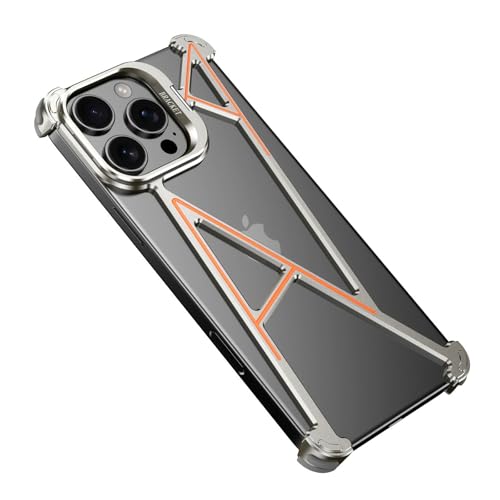 HUHUCASE Schutzhülle für iPhone 16/15/14proMax aus Metall, unsichtbare Linsenhalterung, hohl, rahmenlose Schutzhülle (Originalfarbe, iPhone 14pro) von HUHUCASE