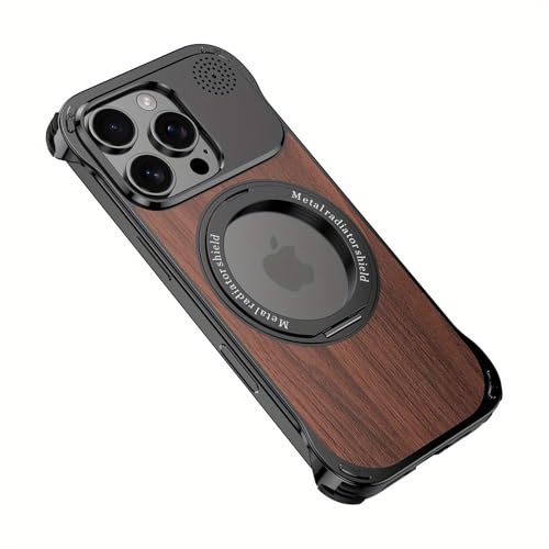 HUHUCASE für IPhone13/14/15/16 Promax Magnetische Handyhülle, Walnuss Aromatherapie Metall Wärmeableitungsnetz 360° Rahmenlos Fehlendes Etikett Schutzhülle (Schwarz, iPhone 13 Pro) von HUHUCASE