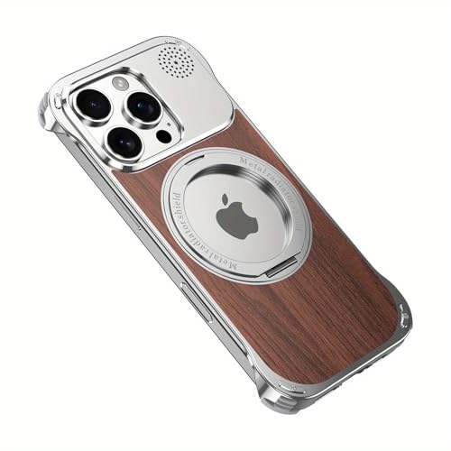 HUHUCASE für IPhone13/14/15/16 Promax Magnetische Handyhülle, Walnuss Aromatherapie Metall Wärmeableitungsnetz 360° Rahmenlos Fehlendes Etikett Schutzhülle (Silber, iPhone 13 Pro) von HUHUCASE