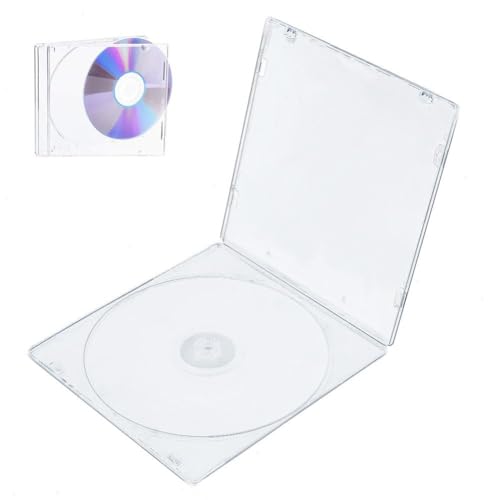 HUIIUH Transparente Standard-CDs-Hüllen für CDss. CDs-Hüllen aus Kunststoff. Schlanke, quadratische Jewel-Hüllen für CDss, transparente DVD-Hüllen für Büro, audiovisuelle Räume und den Heimgebrauch von HUIIUH