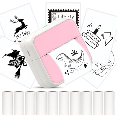 HUIJUTCHEN Mini Drucker, Tragbarer Fotodrucker Bluetooth Thermodrucker Inklusiv Taschendrucker Aufkleber Drucker für iOS und Android mit 10 Rollen Thermopapier für Fotos, Notizen, Memos, DIY(Rosa) von HUIJUTCHEN