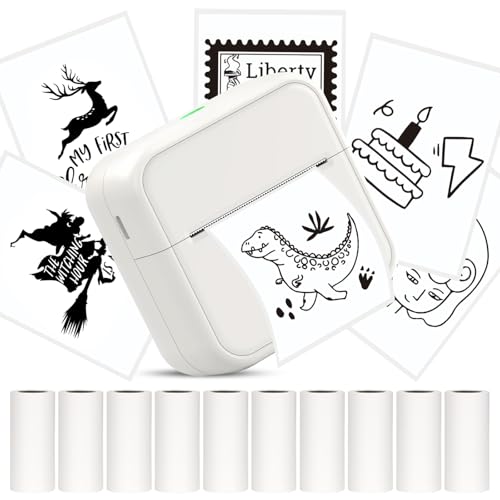 HUIJUTCHEN Mini Drucker, Tragbarer Fotodrucker Bluetooth Thermodrucker Inklusiv Taschendrucker Aufkleber Drucker für iOS und Android mit 10 Rollen Thermopapier für Fotos, Notizen, Memos, DIY(Weiß) von HUIJUTCHEN