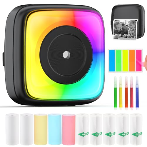 HUIJUTCHEN Mini Drucker, Wireless Bluetooth Fotodrucker Tragbarer Thermodrucker Smartphone Taschendrucker Kompatibel mit Android & iOS mit 10 Rollen Papier für Studium Notizen Fotos (Bunt) von HUIJUTCHEN