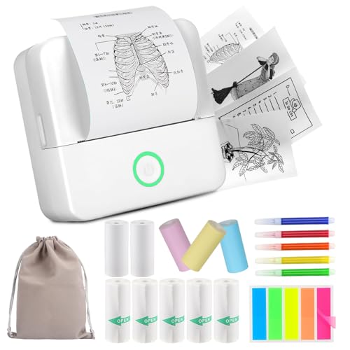 HUIJUTCHEN Mini Drucker, Wireless Bluetooth Fotodrucker Tragbarer Thermodrucker Smartphone Taschendrucker Kompatibel mit Android & iOS mit 10 Rollen Papier für Studium Notizen Fotos Heimwerken(Weiß) von HUIJUTCHEN