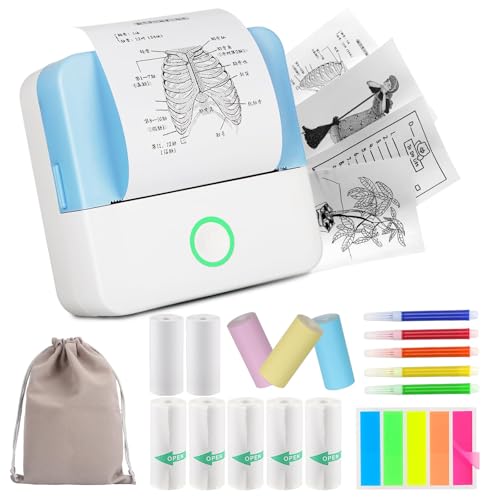 HUIJUTCHEN Mini Drucker, Wireless Bluetooth Fotodrucker Tragbarer Thermodrucker Smartphone Taschendrucker Kompatibel mit Android & iOS mit 10 Rollen Papier für Studium Notizen Fotos Heimwerken (Blau) von HUIJUTCHEN