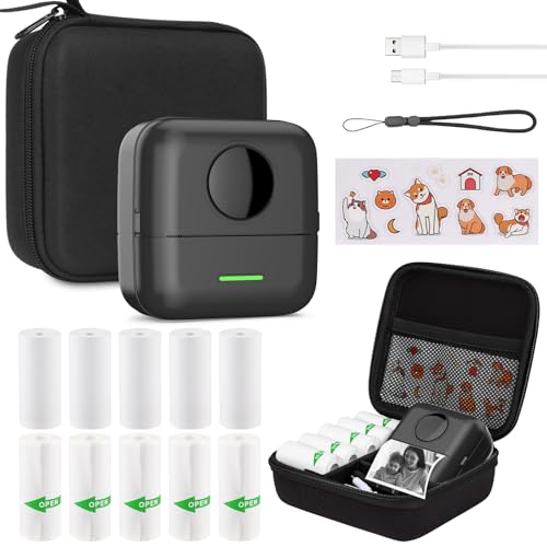 HUIJUTCHEN Mini Drucker mit Tasche, Mini Etikettendrucker Tasche Tragbarer Mini Fotodrucker 10 Rollen Druckerpapie Bluetooth Fotodrucker Thermodrucker für Lernhilfe Lernnotizen Journal Memo (Schwarz) HUIJUTCHEN Mini Drucker mit Tasche, Mini Etikettendrucker Tasche Tragbarer Mini Fotodrucker 10 Rollen Druckerpapie Bluetooth Fotodrucker Thermodrucker für Lernhilfe Lernnotizen Journal Memo (Schwarz) von HUIJUTCHEN