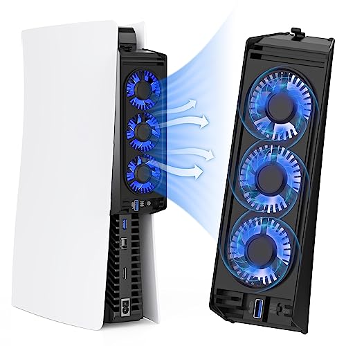 HUIJUTCHEN Lüfter für PS5, Leise PS5 Kühler PS5 Externer Kühler Hinten mit LED-Licht Geräuscharm Kühlgebläse für PS5 mit 2 Einstellbare Gebläsestufen und Controller USB Anschluss(Schwarz) HUIJUTCHEN Lüfter für PS5, Leise PS5 Kühler PS5 Externer Kühler Hinten mit LED-Licht Geräuscharm Kühlgebläse für PS5 mit 2 Einstellbare Gebläsestufen und Controller USB Anschluss(Schwarz) von HUIJUTCHEN