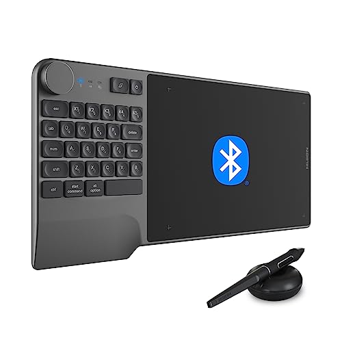 HUION Grafiktablett Inspiroy Keydial KD200 Bluetooth 5.0 8,9 x 5,6 Zoll Stifttablett kombiniert mit Einer Tastatur und einem Wählcontroller, geeignet für Anfänger und professionelle Designer von HUION