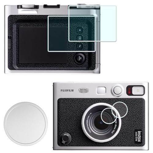 Objektivdeckel + Bildschirmschutz für Fujifilm Instax Mini Evo Kamera (für Zubehör),LCD + Objektiv PET Flim+Aluminium Mini Fuji Evo Objektivdeckel mit Beflockung Innen von HUIPUXIANG