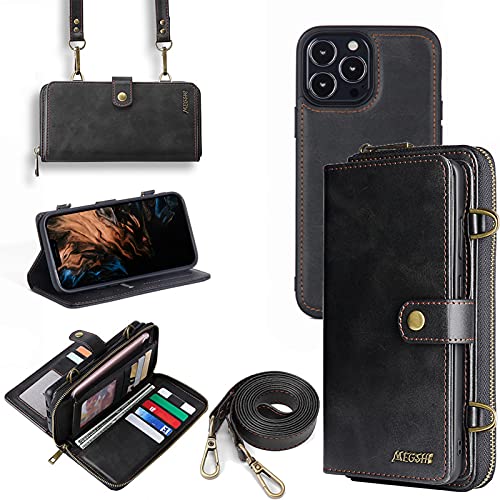 Handyhülle Geldbörse Kompatibel mit iPhone 13 Mini, Leder Handyhülle mit Geldbörse zum Umhängen, Flip Crossbody Brieftasche mit Verstellbarer Gurt, Abnehmbar Schutzhülle für iPhone 13 mini, 5.4" von HUKTOR