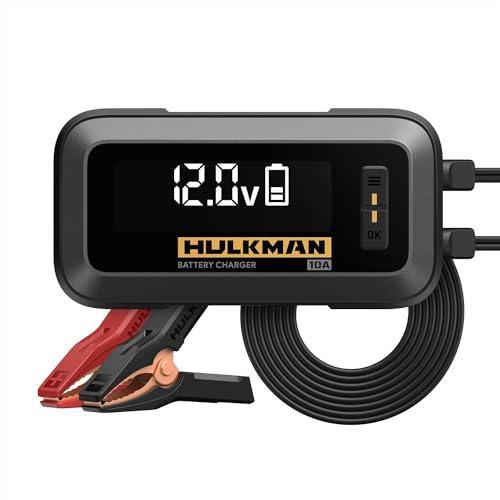 HULKMAN Sigma 10 Autobatterie Ladegerät für Autobatterien für 6V/12V Batterien mit LED-Bildschirm, Erhaltungsladegerät, Entschwefelungsmittel für Blei-Säure- und Lithium-Ionen-Batterien für PKW, LKW von HULKMAN