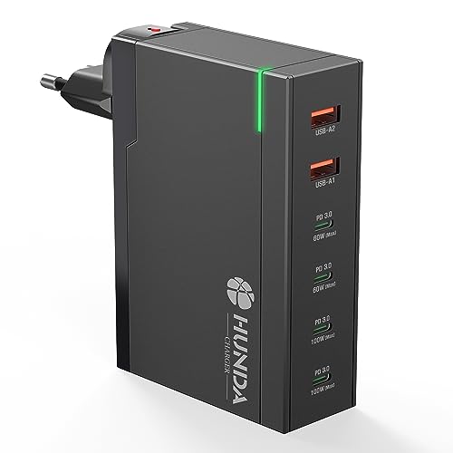 200W USB C Ladegerät,HUNDA GaN LadegerätUSB C 6 Ports,USB C Schnellladegerät Unterstützt 100W PD3.0 /PPS/QC4+/QC3.0,Kompatibel mit MacBook Pro/Air M1, iPad, iPhone, HP, Galaxy, Dell, etc von HUNDA