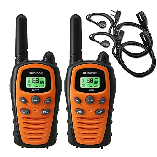 Walkie-Talkies für Erwachsene, große Reichweite, Zwei-Wege-Radios mit Ohrhörern, PMR Walky Talky VOX Handfrei, 5 km mit Taschenlampe LCD Backit von HUNICOM